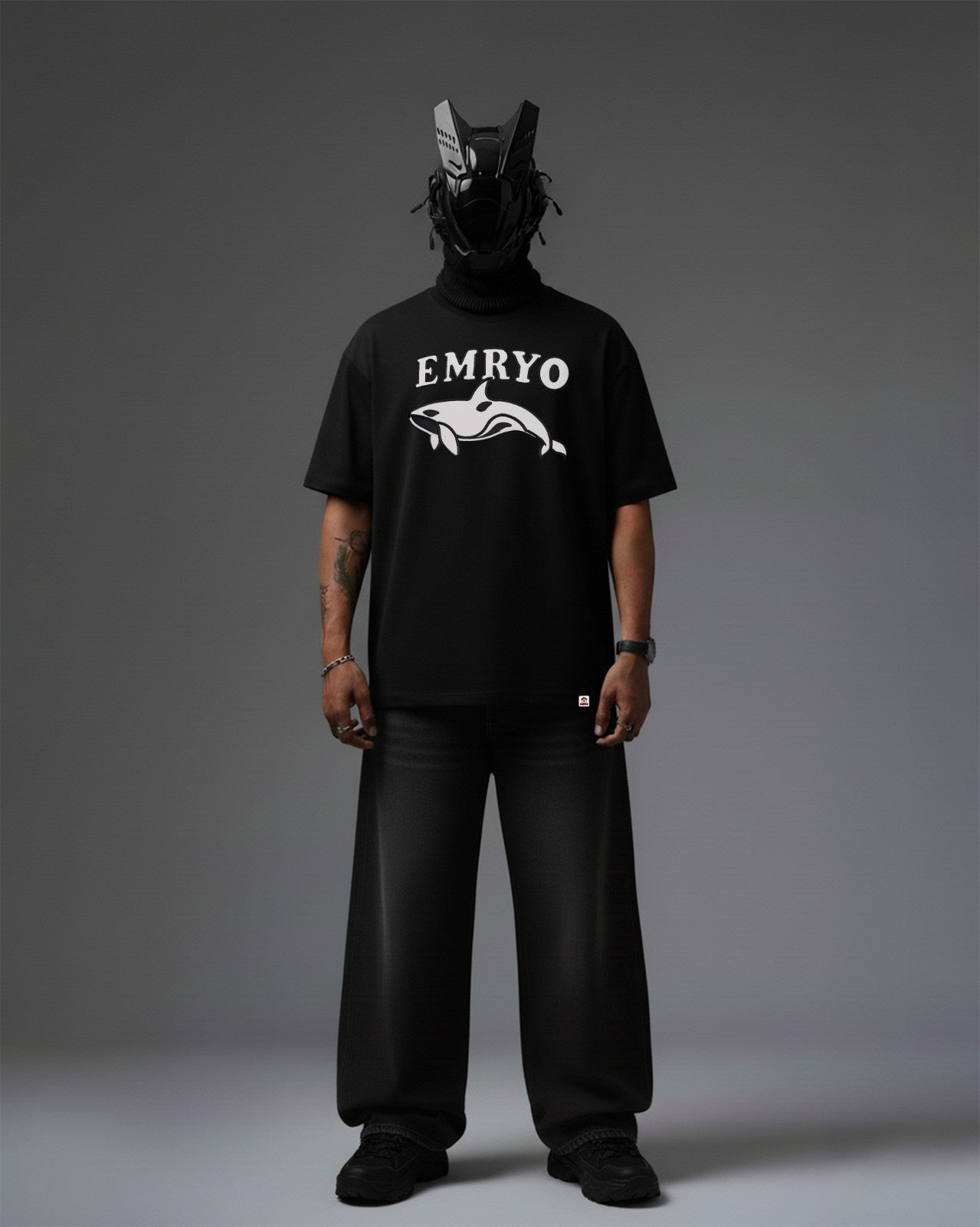 Whale Premium Leather Embroidery Over-Sized T Shirt