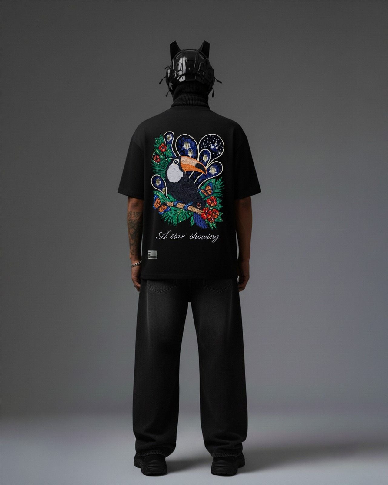 Toucan Bird Embroidery Over-Sized T Shirt