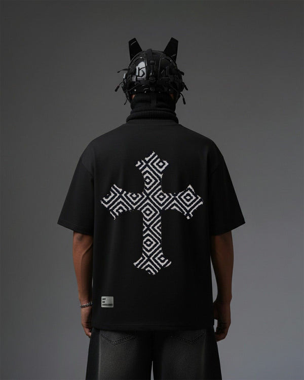Cross Applique Embroidery Over-Sized T Shirt